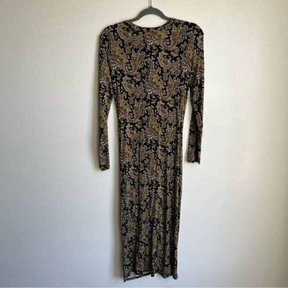 JOIE Aja Long-sleeve Paisley Midi Dress In Golden Hour - L - Picture 5 of 8